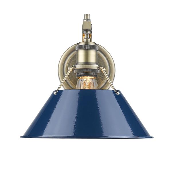 Golden Lighting Orwell 1 Light Wall Sconce in Aged Brass and Navy Blue Shade