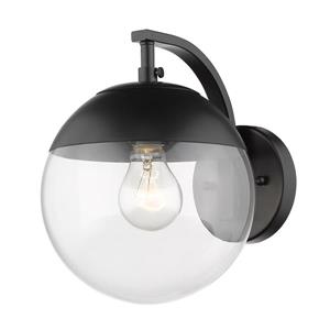 Golden Lighting Dixon Sconce in Black with Clear Glass and Black Cap