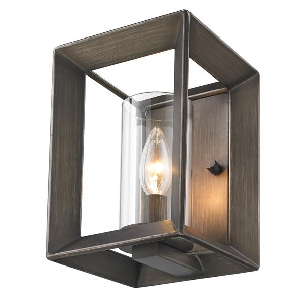 Golden Lighting Smyth 1 Light Wall Sconce in Gunmetal Bronze and Clear Glass