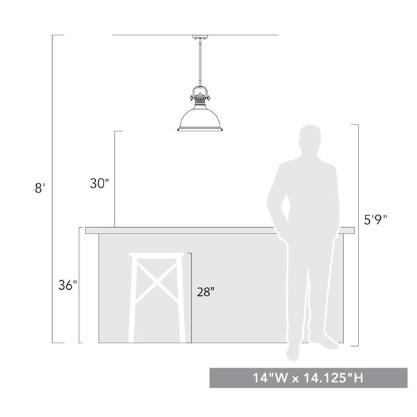 Luminaire suspendu à 1 lumière Duncan de Golden Lighting avec tige en étain avec abat-jour noir mat