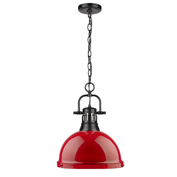 Luminaire suspendu à 1 lumière Duncan de Golden Lighting avec chaîne en noir mat avec abat-jour rouge