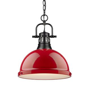 Luminaire suspendu à 1 lumière Duncan de Golden Lighting avec chaîne en noir mat avec abat-jour rouge