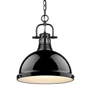 Luminaire suspendu à 1 lumière Duncan de Golden Lighting avec chaîne en noir avec abat-jour noir