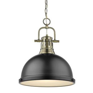 Luminaire suspendu à 1 lumière Duncan de Golden Lighting avec chaîne en laiton vieilli avec abat-jour noir mat