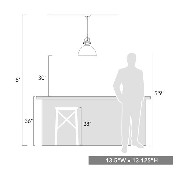 Luminaire suspendu Hines à 1 ampoule au fini chrome avec verre grainé