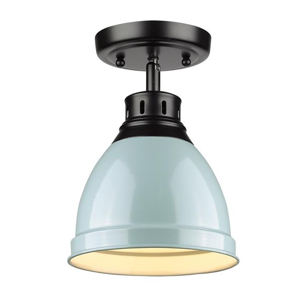 Plafonnier Duncan de Golden Lighting en noir mat avec abat-jour Seafoam