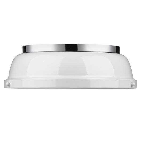 Plafonnier Duncan de Golden Lighting de 14 po en chrome avec abat-jour blanc