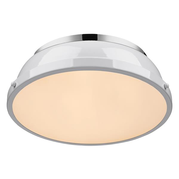 Plafonnier Duncan de Golden Lighting de 14 po en chrome avec abat-jour blanc