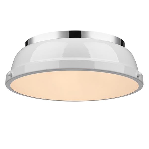 Plafonnier Duncan de Golden Lighting de 14 po en chrome avec abat-jour blanc