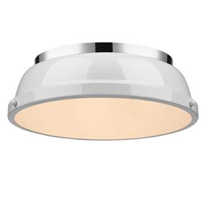 Plafonnier Duncan de Golden Lighting de 14 po en chrome avec abat-jour blanc