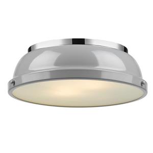 Plafonnier Duncan de Golden Lighting de 14 po en chrome avec abat-jour gris