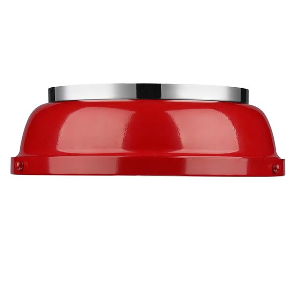 Plafonnier Duncan de Golden Lighting de 14 po en chrome avec abat-jour rouge