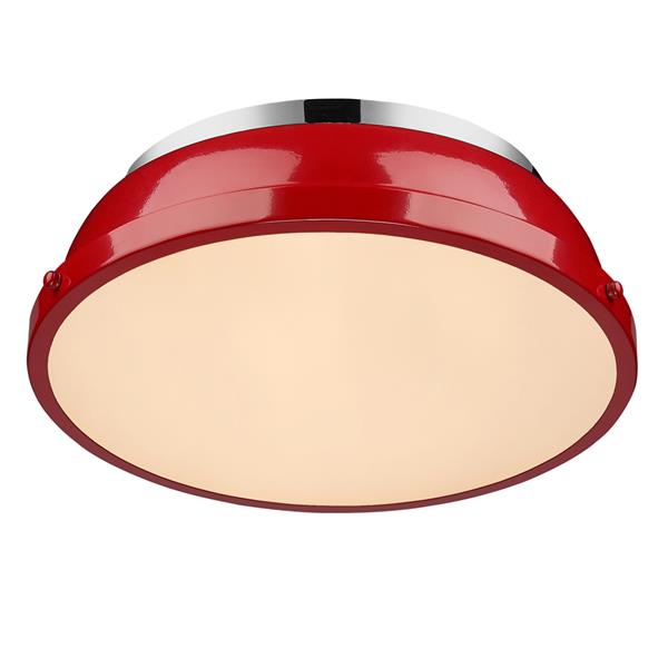 Plafonnier Duncan de Golden Lighting de 14 po en chrome avec abat-jour rouge