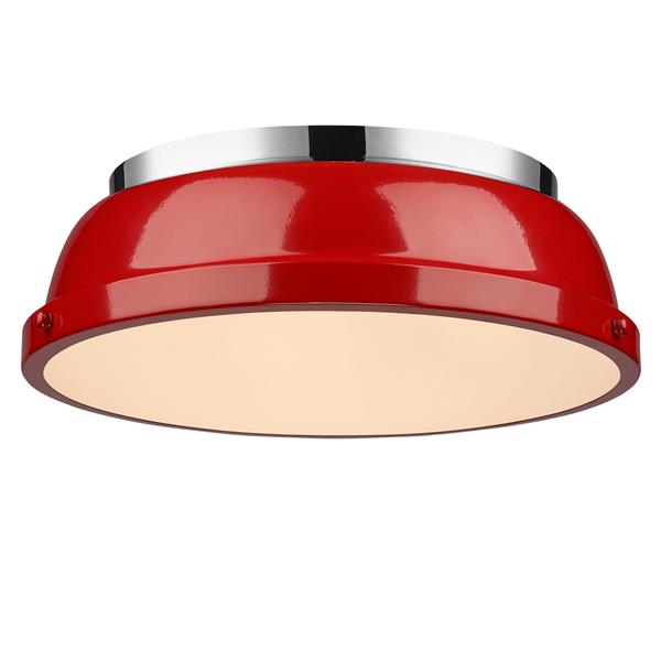 Plafonnier Duncan de Golden Lighting de 14 po en chrome avec abat-jour rouge