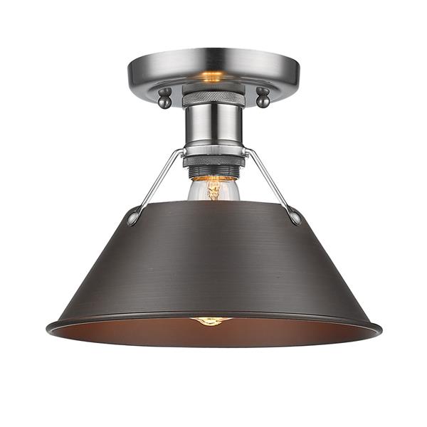 Golden Lighting Orwell PW Flush Mount Light - Pewter/Rubbed Bronze