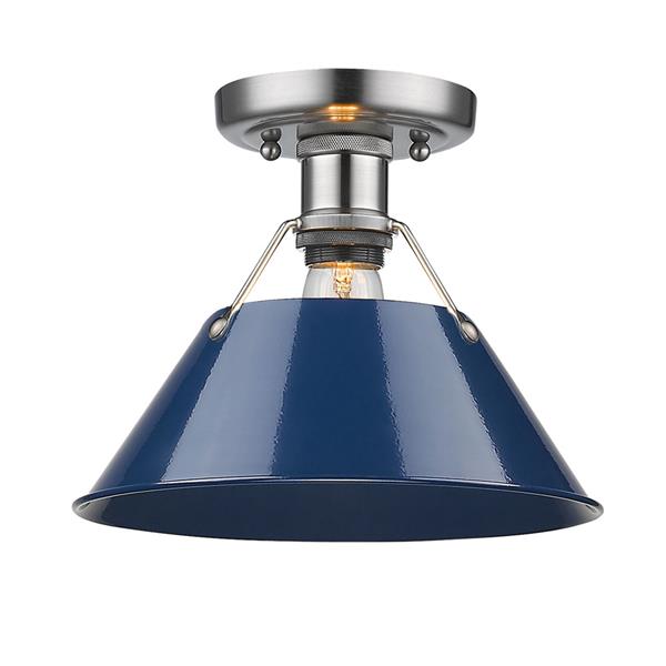 Golden Lighting Orwell PW Flush Mount Light - Pewter/Navy Blue