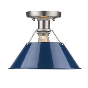 Golden Lighting Orwell PW Flush Mount Light - Pewter/Navy Blue