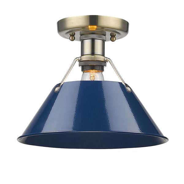 Golden Lighting Orwell AB Flush Mount Light - Aged Brass/Navy Blue