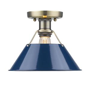 Golden Lighting Orwell AB Flush Mount Light - Aged Brass/Navy Blue