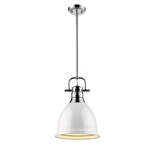 Petit luminaire suspendu Duncan de Golden Lighting avec tige en chrome avec abat-jour blanc