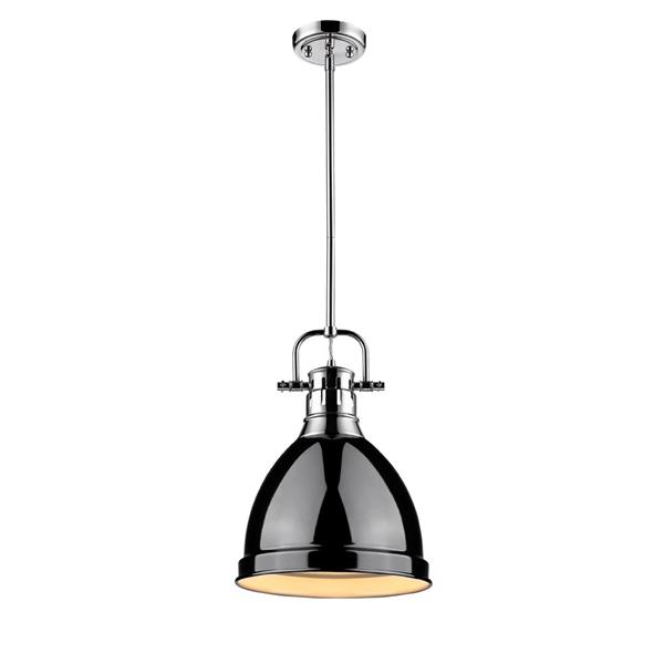 Petit luminaire suspendu Duncan de Golden Lighting avec tige en chrome avec abat-jour noir