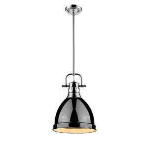 Petit luminaire suspendu Duncan de Golden Lighting avec tige en chrome avec abat-jour noir