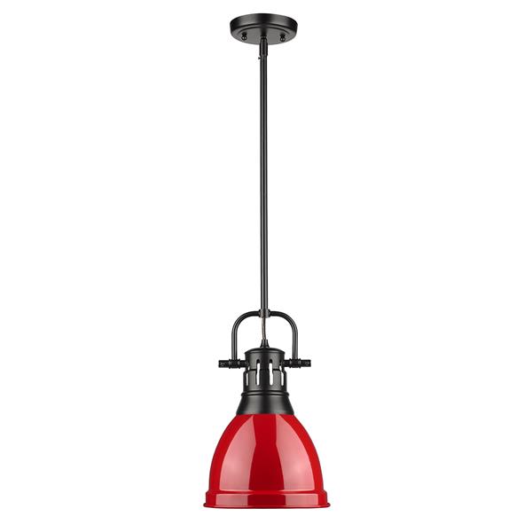 Petit luminaire suspendu Duncan de Golden Lighting avec tige en noir mat avec un abat-jour rouge