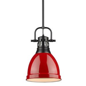 Petit luminaire suspendu Duncan de Golden Lighting avec tige en noir mat avec un abat-jour rouge