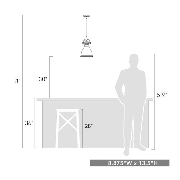 Petit luminaire suspendu Duncan de Golden Lighting avec tige en laiton vieilli avec abat-jour en laiton vieilli