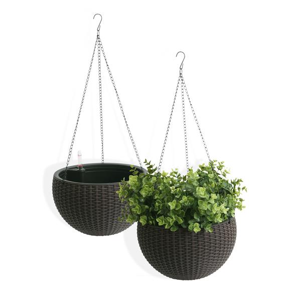 Algreen Products Wicker Hanging Planters - 10-in - Plastic - Coffee - 2 pcs