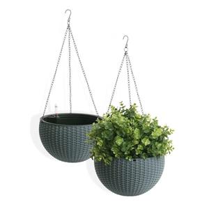 Jardinières suspendues Wicker, 10", plastique, gris, 2 mcx