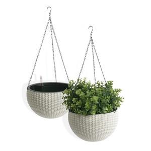 Jardinière suspendue Wicker, 10", plastique, blanc, 2 mcx