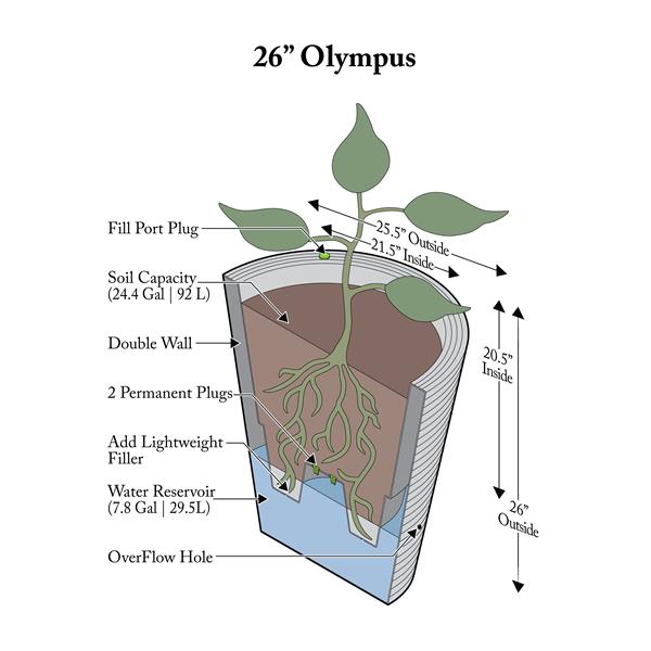 Algreen Products Olympus Self-Watering Planter - 26-in x 26-in - Brown