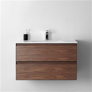 GEF Sage 36-in Walnut Single Sink Bathroom Vanity with White Solid Surface Top