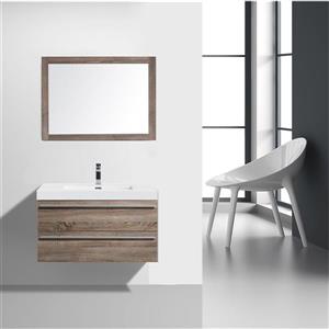 GEF Rosalie 36-in Soft Oak Single Sink Bathroom Vanity Set with White Acrylic Top and Mirror