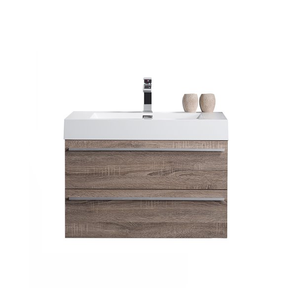 GEF Rosalie 30-in Soft Oak Single Sink Bathroom Vanity Set with White Acrylic Top and Mirror