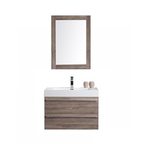 GEF Rosalie 30-in Soft Oak Single Sink Bathroom Vanity Set with White Acrylic Top and Mirror