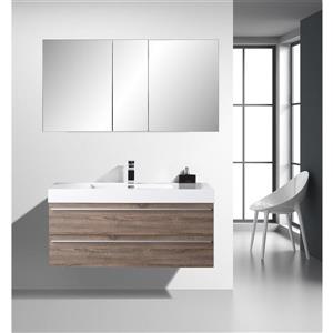 GEF Rosalie 48-in Soft Oak Single Sink Bathroom Vanity with White Acrylic Top and Medicine Cabinet