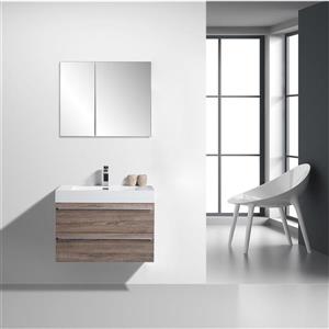 GEF Rosalie 30-in Soft Oak Single Sink Bathroom Vanity Set with White Acrylic Top and Medicine Cabinet