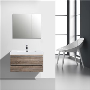 GEF Rosalie 36-in Soft Oak Single Sink Bathroom Vanity Set with White Acrylic Top and Medicine Cabinet