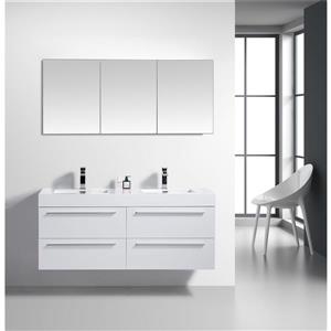 GEF Rosalie 60-in White Double Sink Bathroom Vanity Set with White Acrylic Top and Medicine Cabinet
