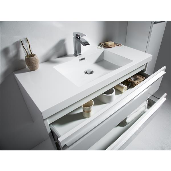 GEF Rosalie 36-in White Single Sink Bathroom Vanity Set with White Acrylic Top and Medicine Cabinet