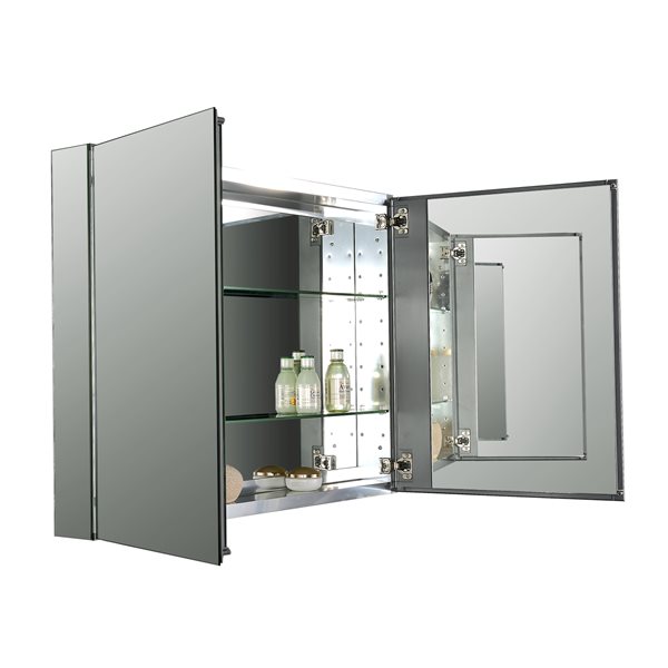 GEF Leila 30-in White Single Sink Bathroom Vanity Set with Grey Glass Top and Medicine Cabinet