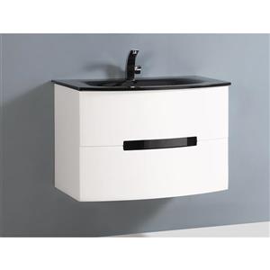 GEF Leila 30-in White Single Sink Bathroom Vanity Set with Grey Glass Top and Medicine Cabinet