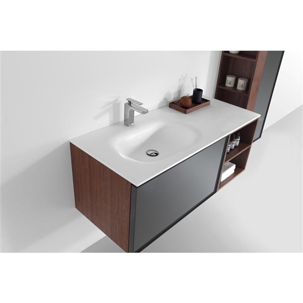 GEF Sage 48-in Walnut Single Sink Bathroom Vanity Set with White Solid Surface Top