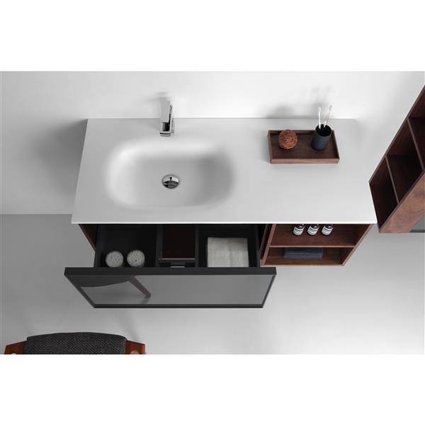 GEF Sage 48-in Walnut Single Sink Bathroom Vanity Set with White Solid Surface Top