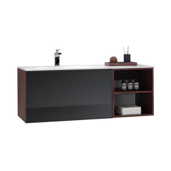 GEF Sage 48-in Walnut Single Sink Bathroom Vanity Set with White Solid Surface Top