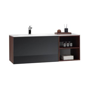 GEF Sage 48-in Walnut Single Sink Bathroom Vanity Set with White Solid Surface Top