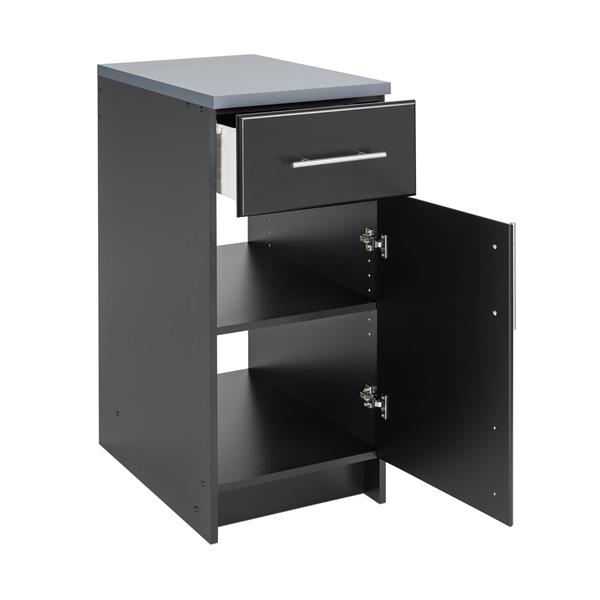 Armoire de plancher Elite, 1 porte et 1 tiroir, noir, 16 po