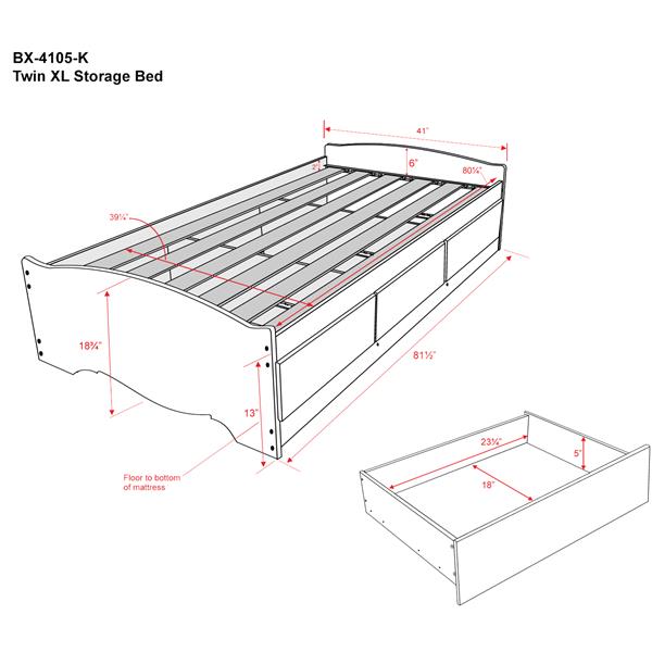 Base de lit matelot à trois tiroirs extra long, simple, noir